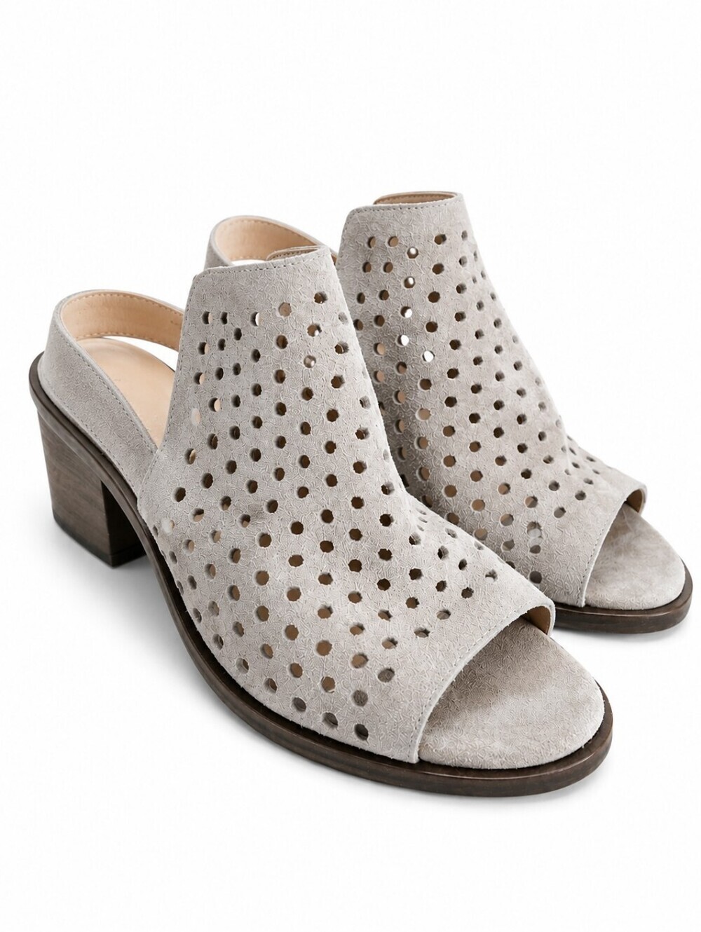 RAG & BONE Wyatt Heeled Sandals EU 39.5 US 9.5 Taupe Suede Perforated Slingback